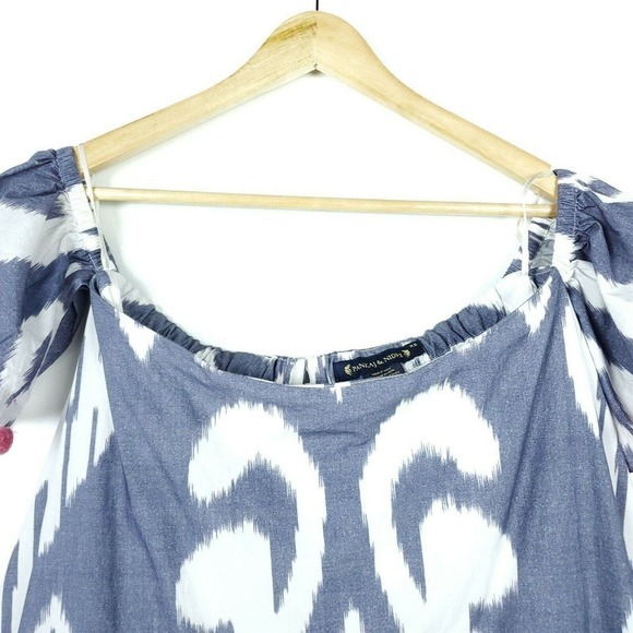 Pankaj & Nidhi Anthropologie Dress XS Off Shoulder Ikat Pom Pom Tassel Mini - Picture 2 of 10